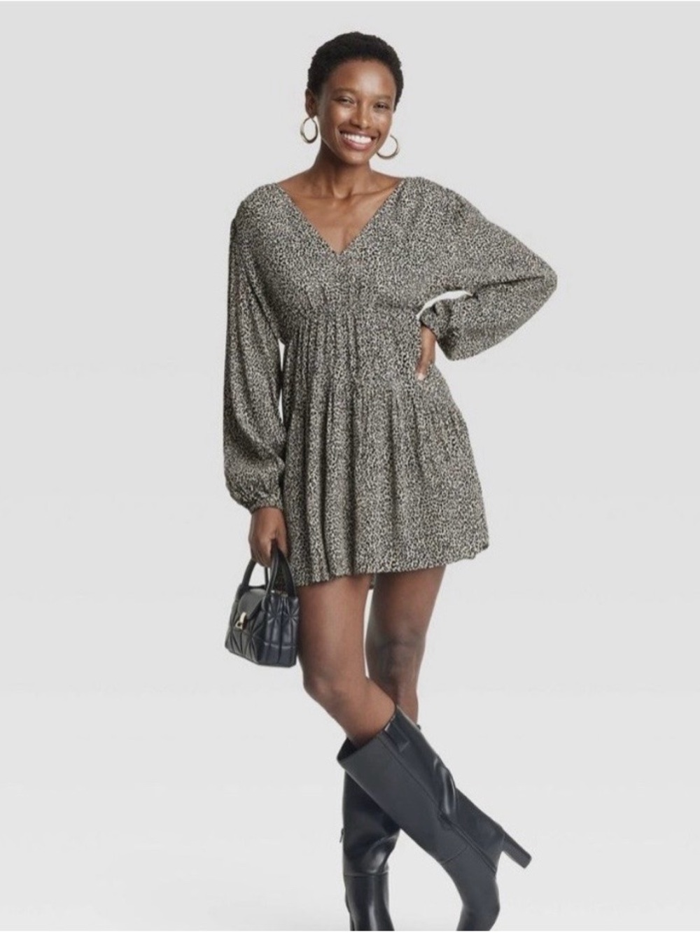 a new day Leopard V-Neck Smocked Waist Mini Dress